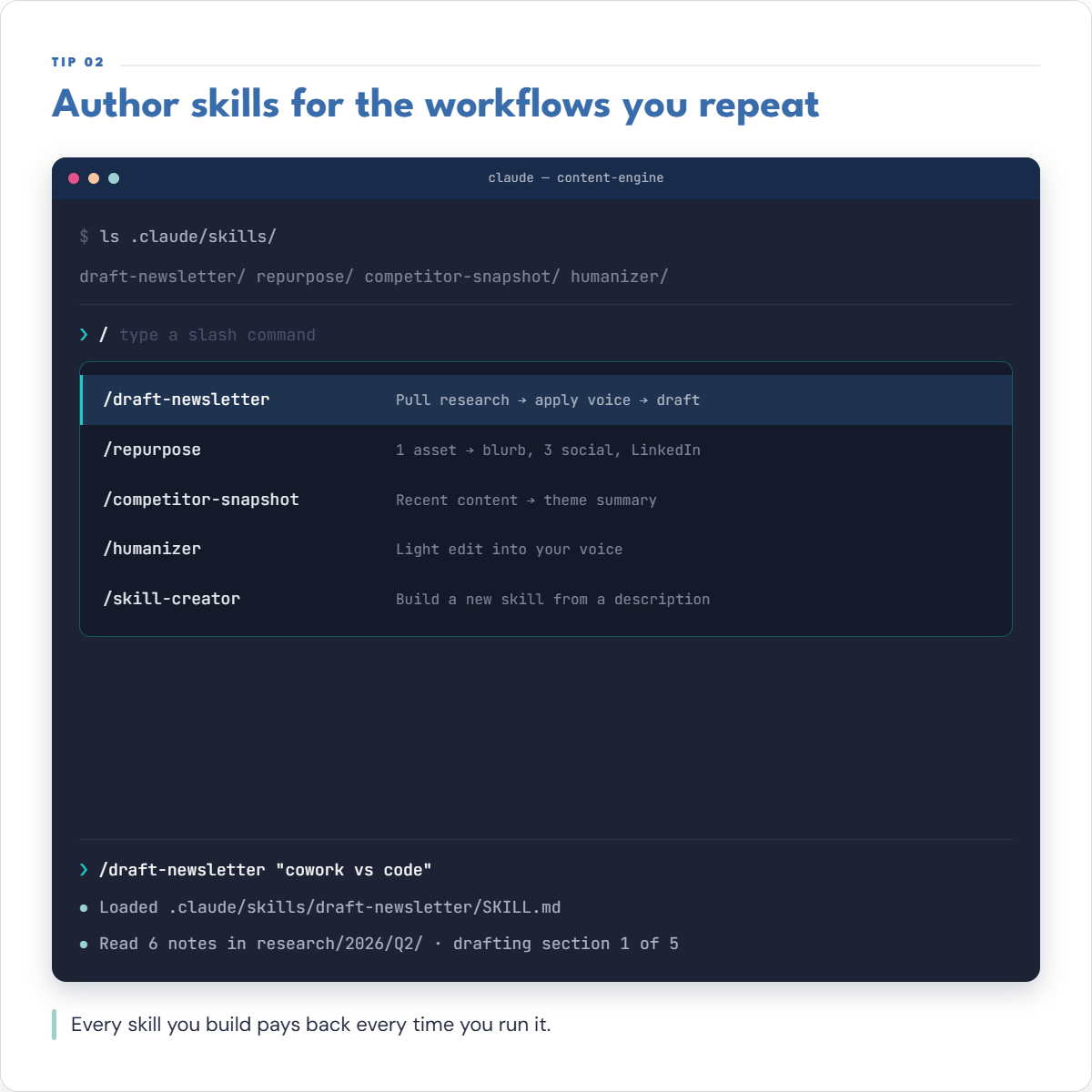 A skill folder loading only what it needs for the job at hand.