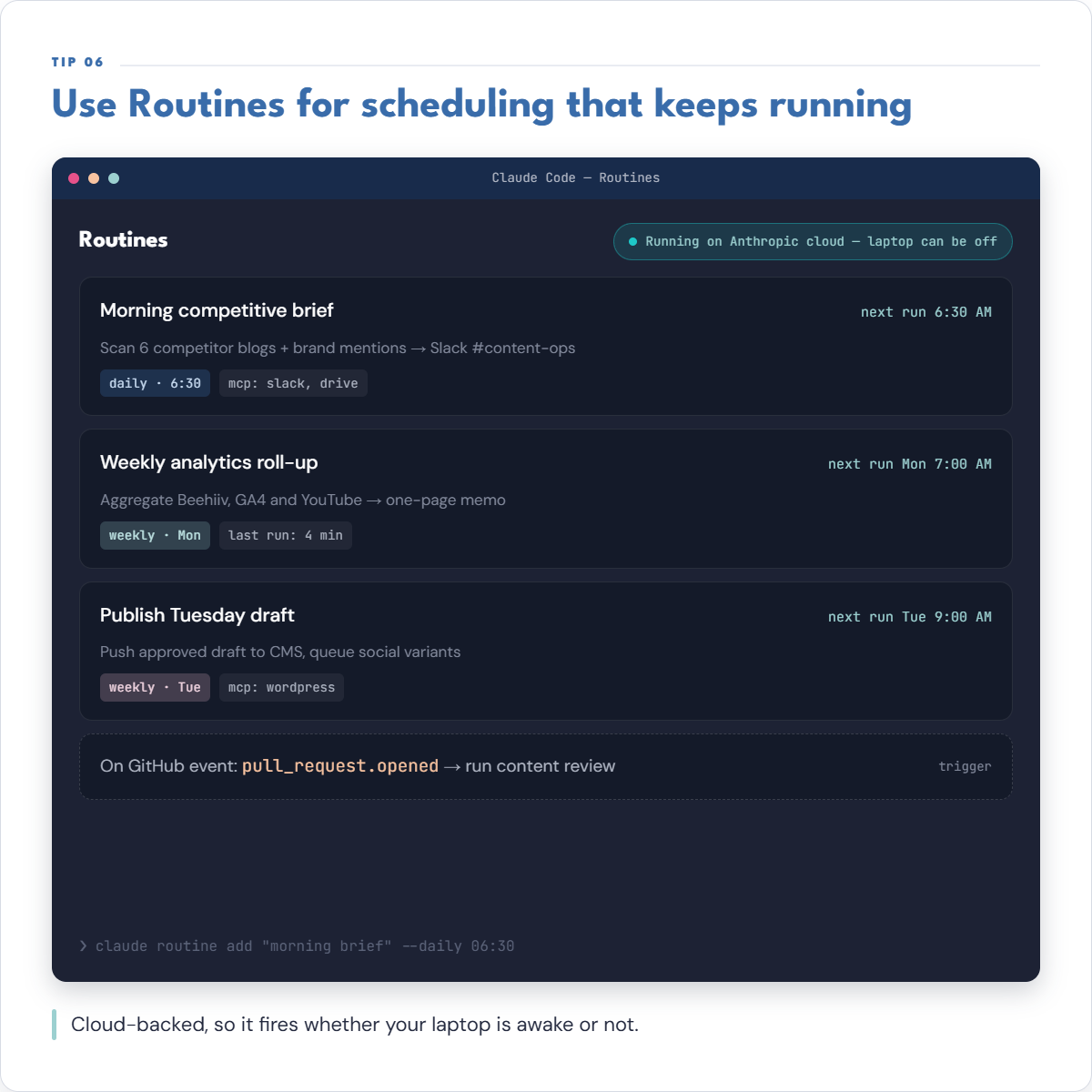 A Routine firing on schedule from Anthropic's own cloud infrastructure.