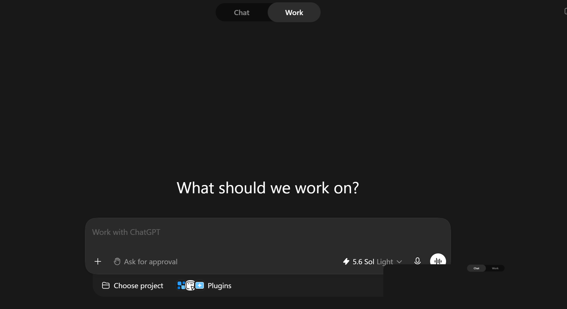 Work mode: goal-sized briefs, connected apps and files