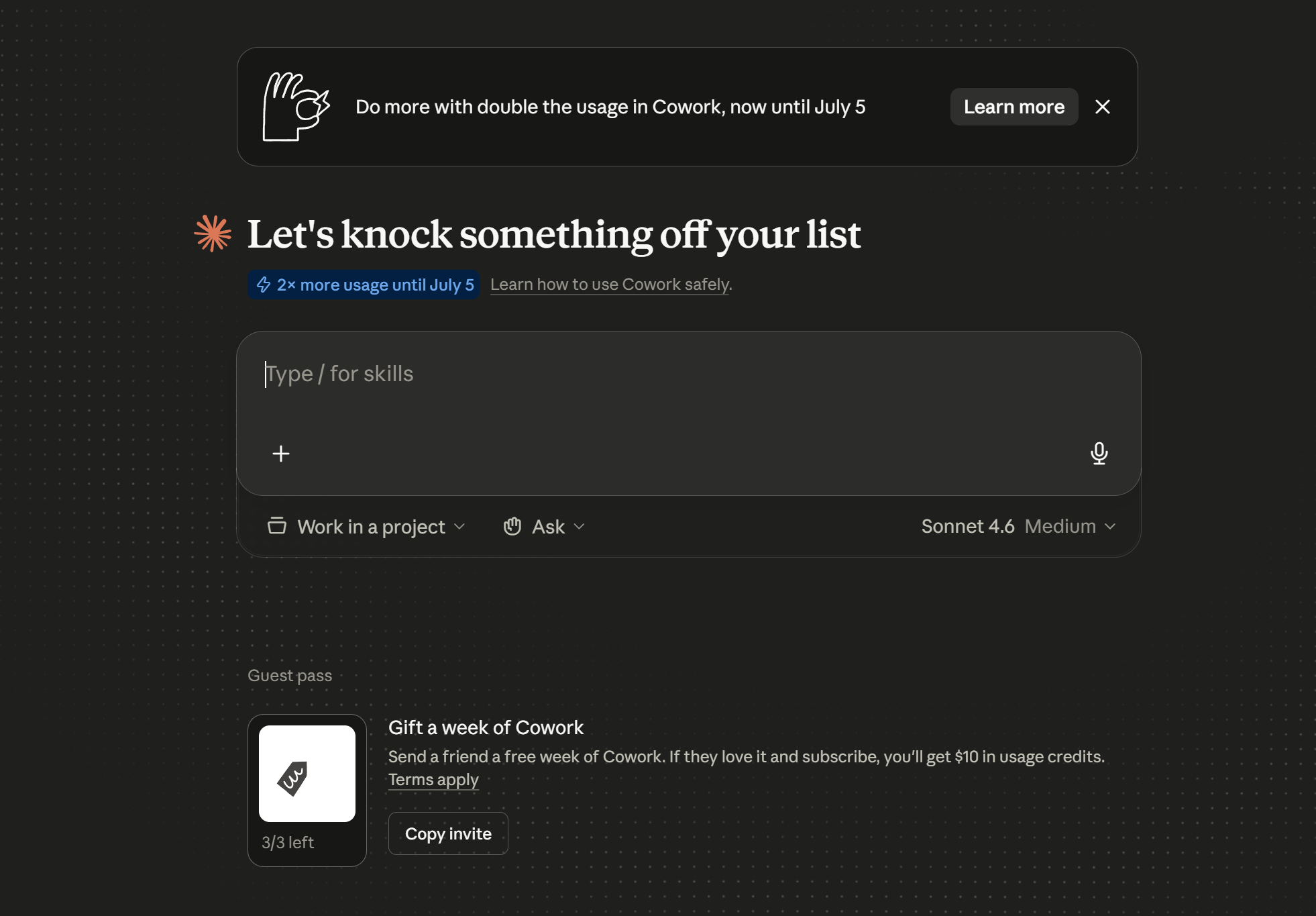 Claude Cowork on the desktop app